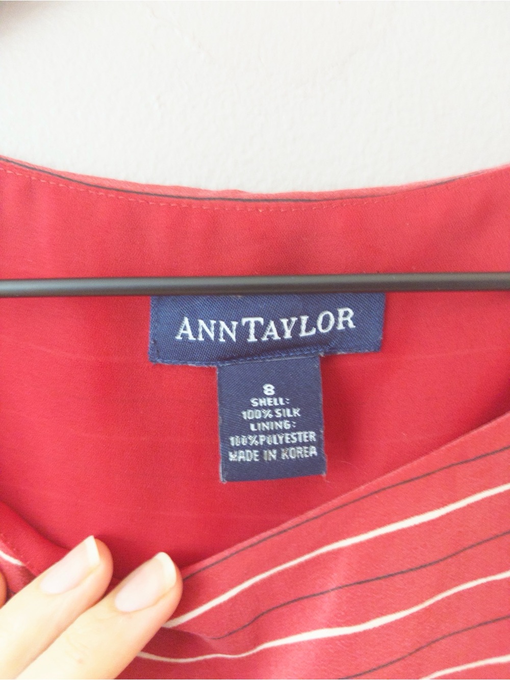 Boatneck red striped silk dress - Picture 4 of 7